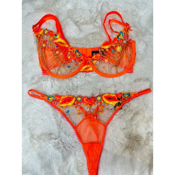 Honey Birdette DIXIE🌼🧡 Bright Orange 2 Piece Set 32DDD Bra & Medium Thong - Picture 2 of 8